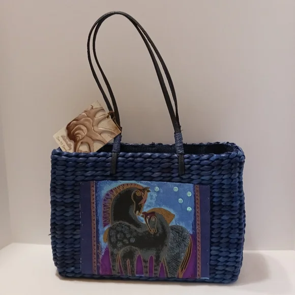 🐴 NWT Sun n Sand Horse Design Blue Straw Tote - Picture 2 of 10